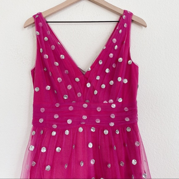 Marchesa Notte Sequin Dot Tulle Ruffle Midi Dress - Picture 7 of 13